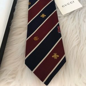 Gucci Men’s Bordeaux And Blue Symbols Motif Silk Tie